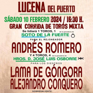 10/02 Lucena del Puerto (16:30) Toros RECOGIDA EN TAQUILLA