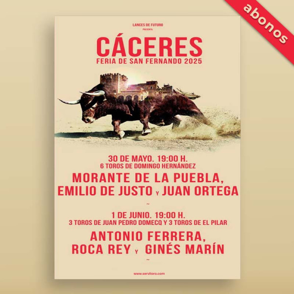 Abono Toros Cáceres - Mayo 30 y junio 1 - Fiestas de San Fernando 2025
