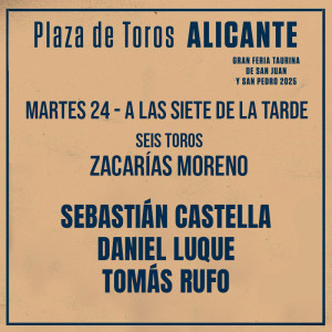 Entradas toros Alicante - 24 junio 2025 a las 19 horas