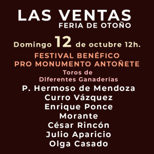 Bullfight tickets Madrid  – October 12 in the morning- Charity Festival