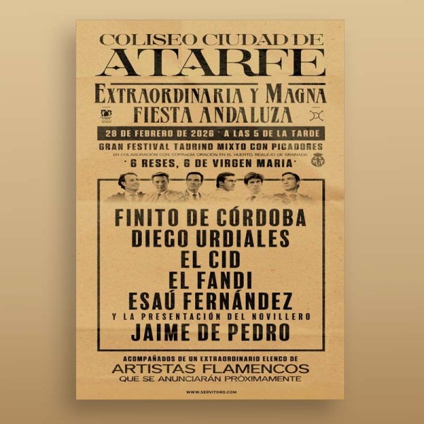 Entradas Festival Taurino Atarfe 2026 | Cartel de Lujo y Flamenco el 28 de Febrero