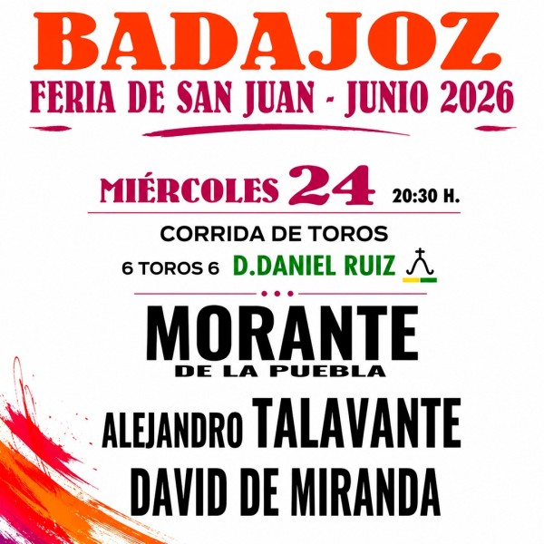 Entradas Toros Badajoz - Feria de San Juan 2026 - Junio 24