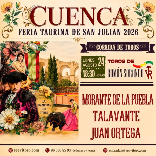 Entradas Toros Cuenca 2026 | Morante, Talavante y Juan Ortega