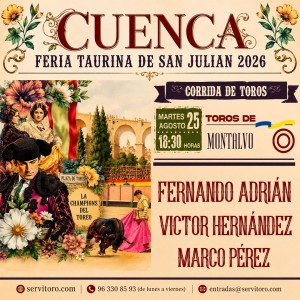 Cuenca Bullfight Tickets 2026 | Fernando Adrián, Víctor Hernández and Marco Pérez