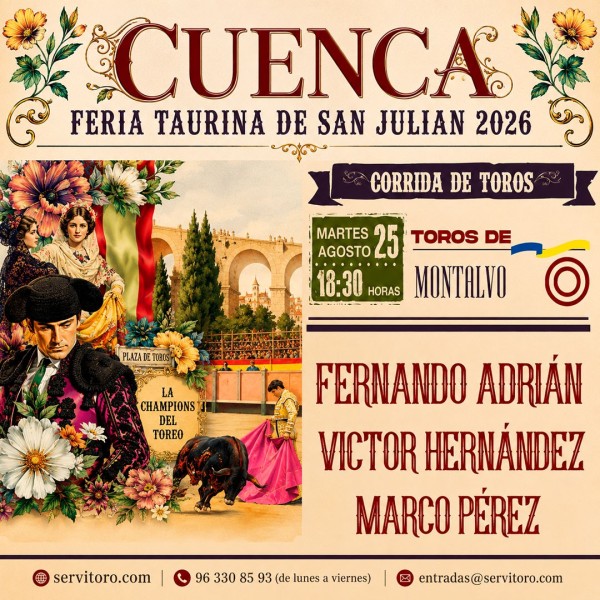 Cuenca Bullfight Tickets 2026 | Fernando Adrián, Víctor Hernández and Marco Pérez