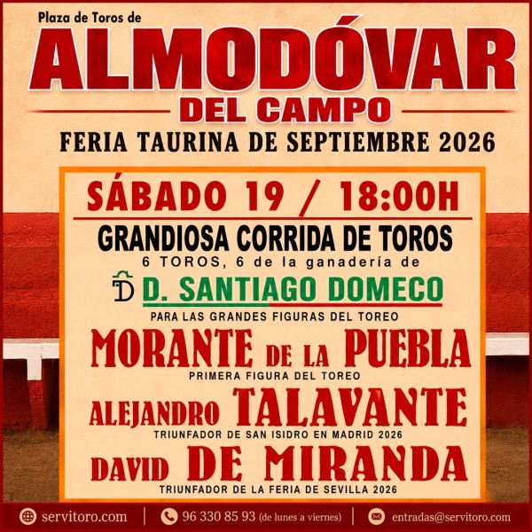 Entradas Toros Almodóvar del Campo - Sábado 19 a las 18h