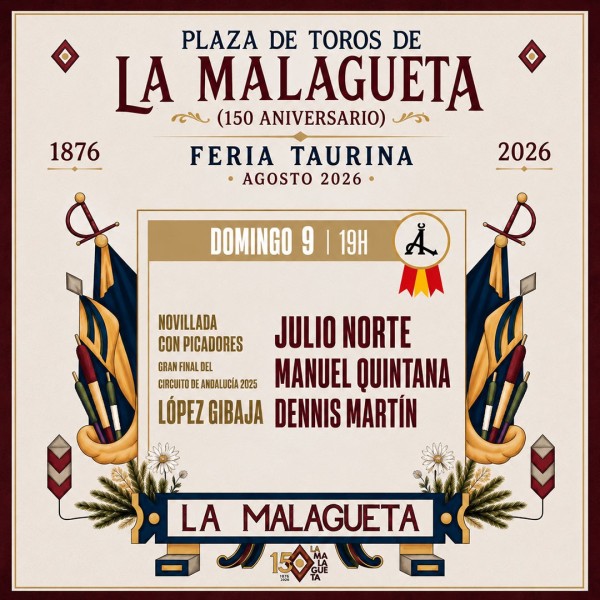 Bullfight tickets Málaga 2026  Feria de Agosto - August 9th - Novillada show