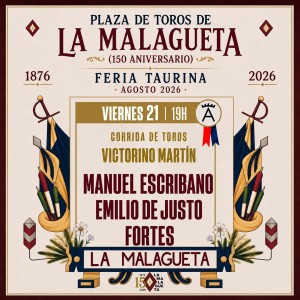 Málaga Bullfight Tickets 2026 | Manuel Escribano, Emilio de Justo and Fortes