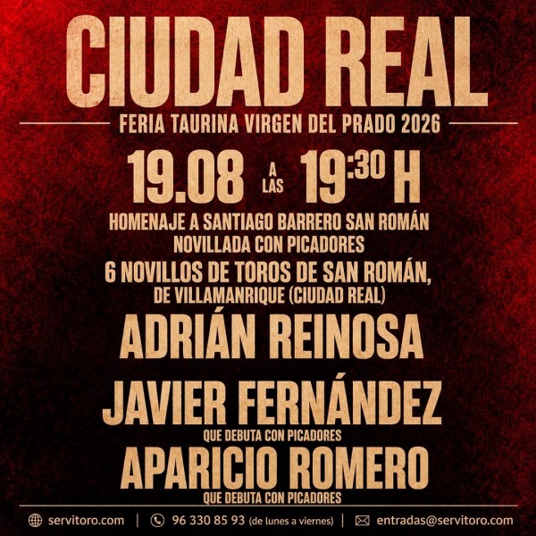 Ciudad Real Novice Bullfight Tickets 2026 | Adrián Reinosa, Javier Fernández and Aparicio Romero