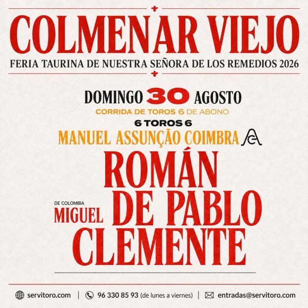 Entradas Toros Colmenar - Virgen de los Remedios 2026 – agosto 30