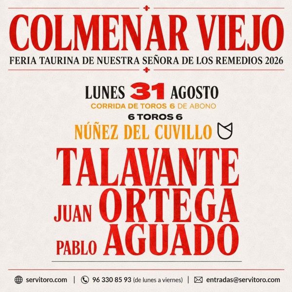 Entradas Toros Colmenar - Virgen de los Remedios 2026 – agosto 31