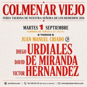 Entradas Toros Colmenar - Virgen de los Remedios 2025 – Septiembre 1