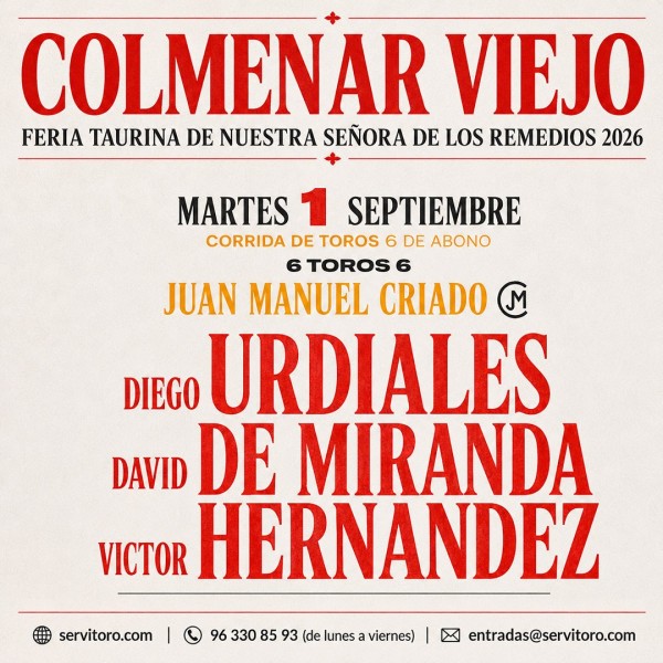 Entradas Toros Colmenar - Virgen de los Remedios 2025 – Septiembre 1