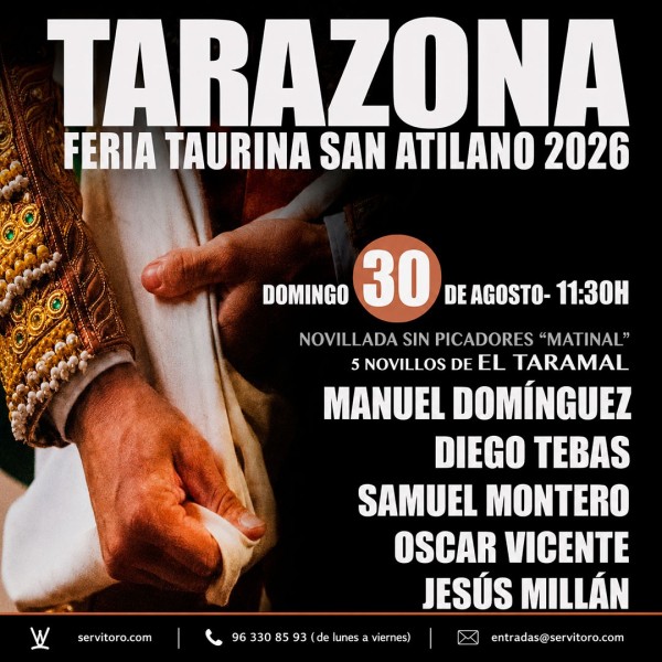 Bullfight ticket Tarazona de Aragón - August 30th
