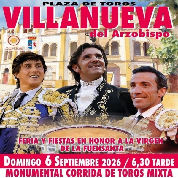 Villanueva del Arzobispo Bullfight Tickets 2026 | Diego Ventura, Roca Rey and David de Miranda