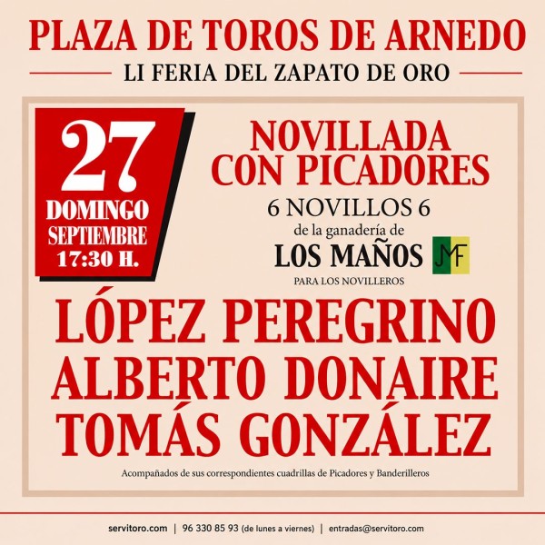 Entradas Novillada Arnedo 2026 | López Peregrino, Alberto Donaire y Tomás González