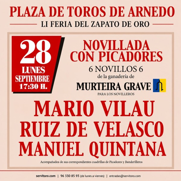 Arnedo Novice Bullfight Tickets 2026 | Mario Vilau, Ruiz de Velasco and Manuel Román
