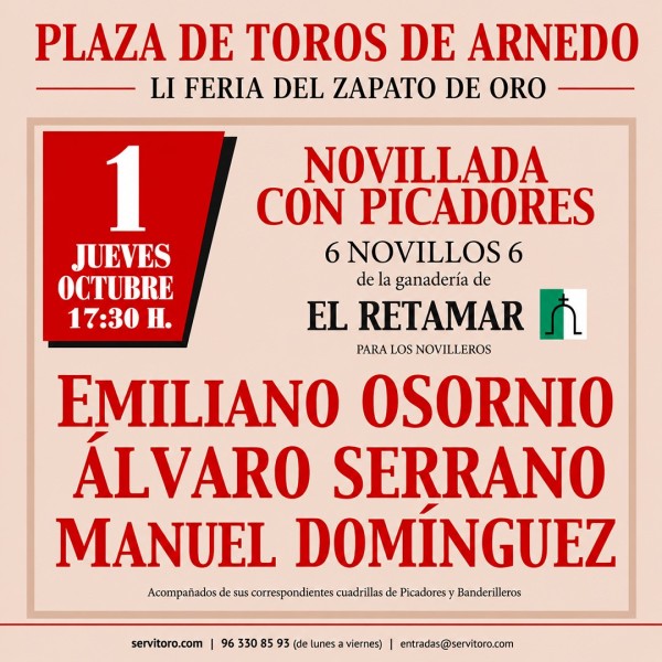 Entradas Novillada Arnedo 2026 | Emiliano Osornio, Álvaro Serrano y Manuel Domínguez
