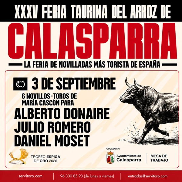 Calasparra Bullfight Tickets – 3rd September. Novillada