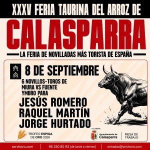 Entradas Toros Calasparra - Septiembre 8. Novillada