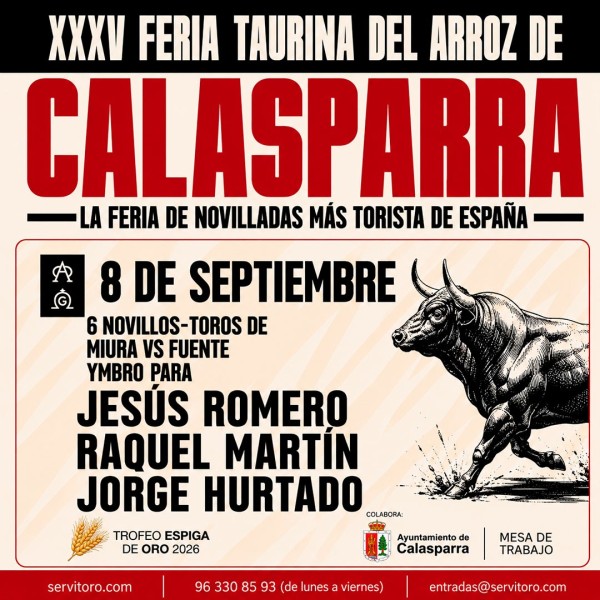 Calasparra Bullfight Tickets – 8th September. Novillada