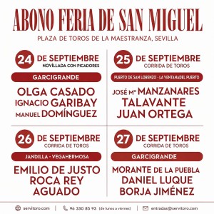 Tickets for season the San Miguel Fair in Seville – 24 to 27 of September - Morante, Roca Rey, Emilio de Justo