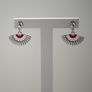 Fan Earrings in 925 Sterling Silver and Red Enamel | Servitoro