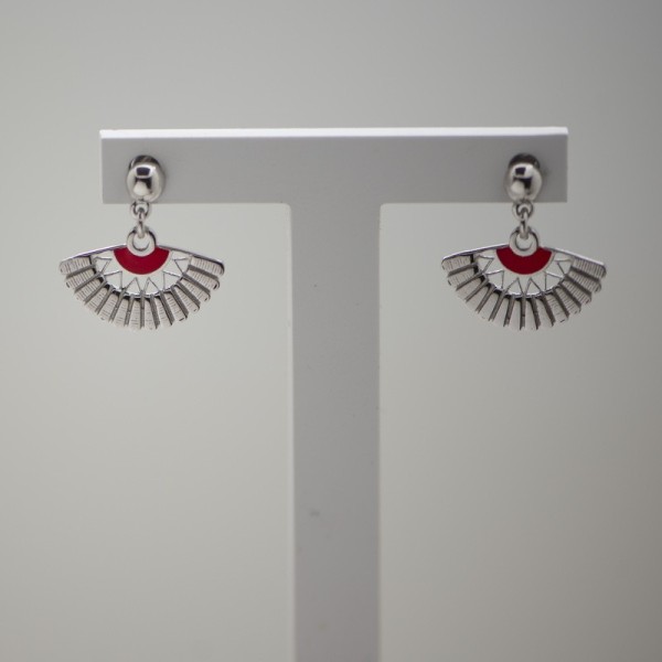 Fan Earrings in 925 Sterling Silver and Red Enamel | Servitoro