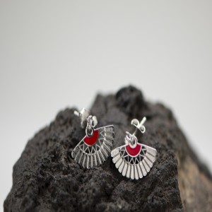 Pendientes abanico plata de ley 925 y esmalte rojo - Joya taurina - AB-0111