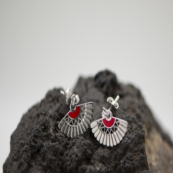 Fan Earrings in 925 Sterling Silver and Red Enamel - Bullfighting Jewellery - AB-0111