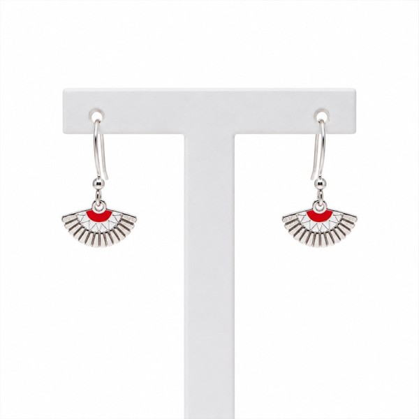Fan Earrings in 925 Sterling Silver and Red Enamel | Servitoro