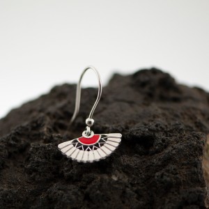 Fan Earrings in 925 Sterling Silver and Red Enamel | Servitoro