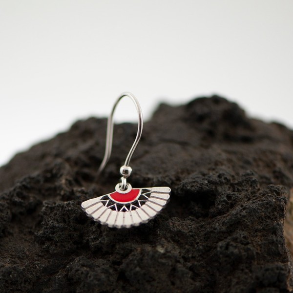 Fan Earrings in 925 Sterling Silver and Red Enamel | Servitoro