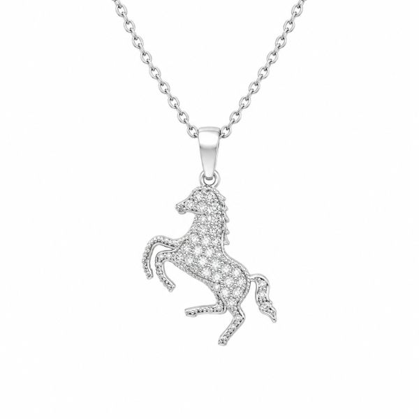 Horse Pendant in 925 Sterling Silver with Cubic Zirconia - Equestrian Talisman - CH-0431