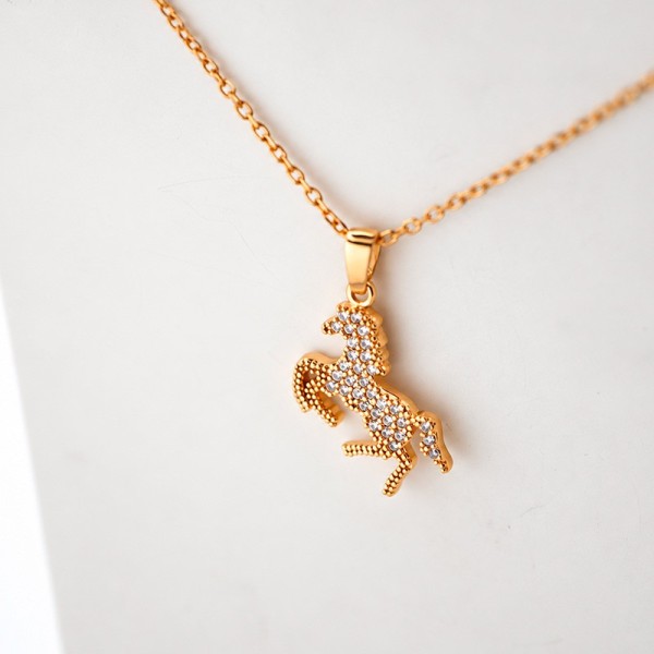 Horse Pendant in 18ct Gold Plating with Cubic Zirconia | Servitoro