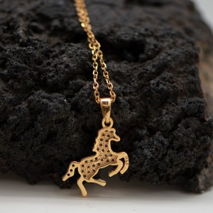 Colgante caballo chapado oro 18k y circonitas | Servitoro