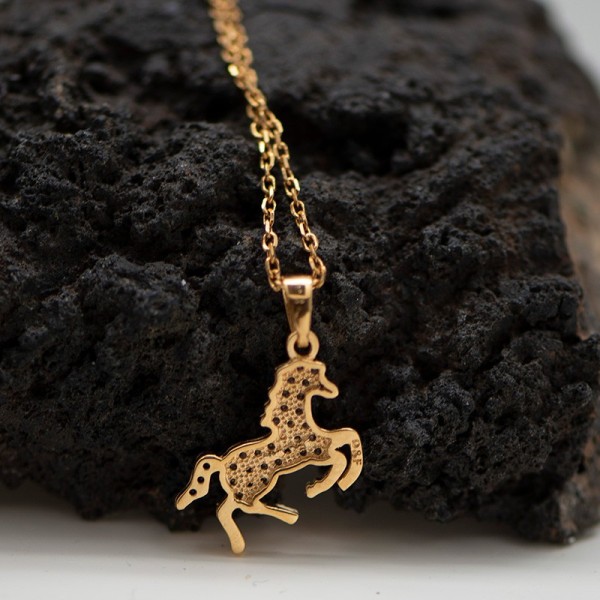 Horse Pendant in 18ct Gold Plating with Cubic Zirconia | Servitoro