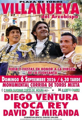 Bullfight Tickets Villanueva del Arzobispo 2026 - Virgen de La Fuensanta